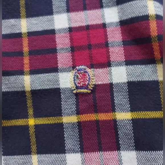 Vintage Tommy Hilfiger Plaid Polo Rugby Shirt Band Mandarin Collar Large - Picture 3 of 7